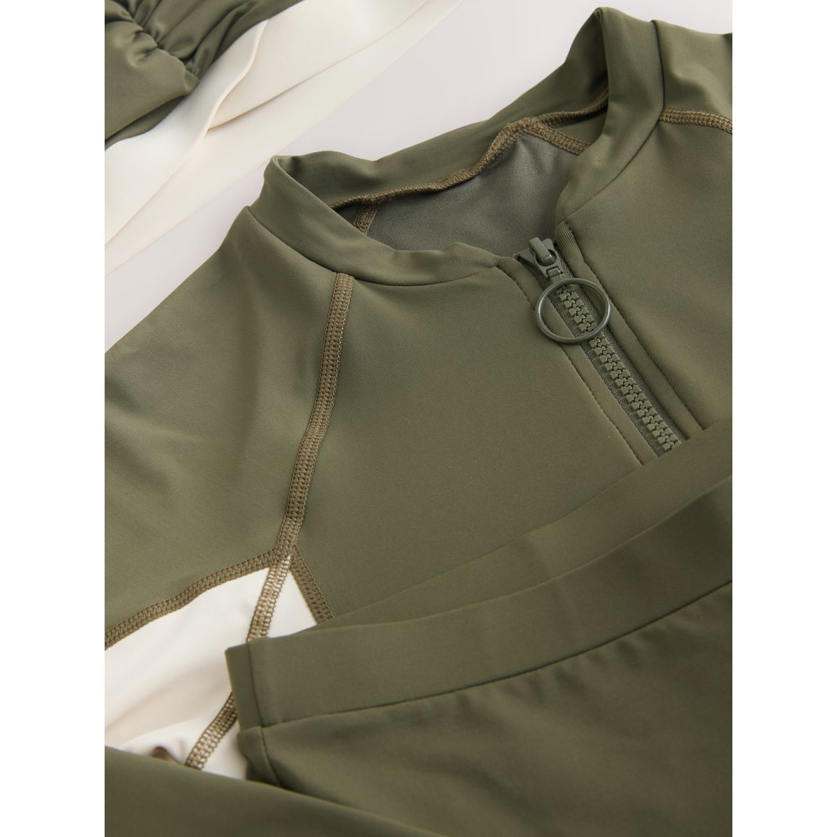 Burkini modeste, ensemble 3 pièces vert kaki/crème, NEXT