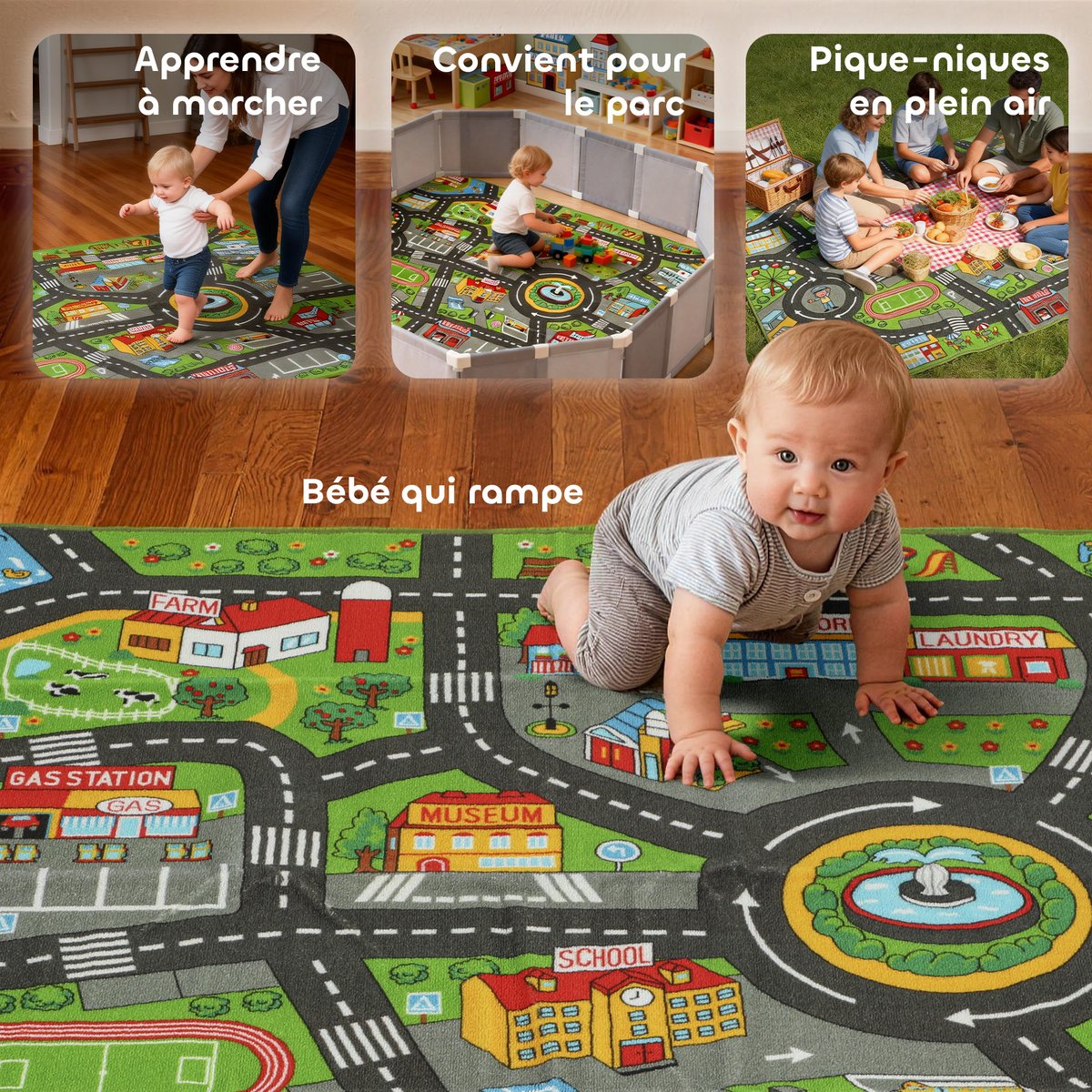 Tapis de jeu pour enfants Polyester multicolore, AIYAPLAY