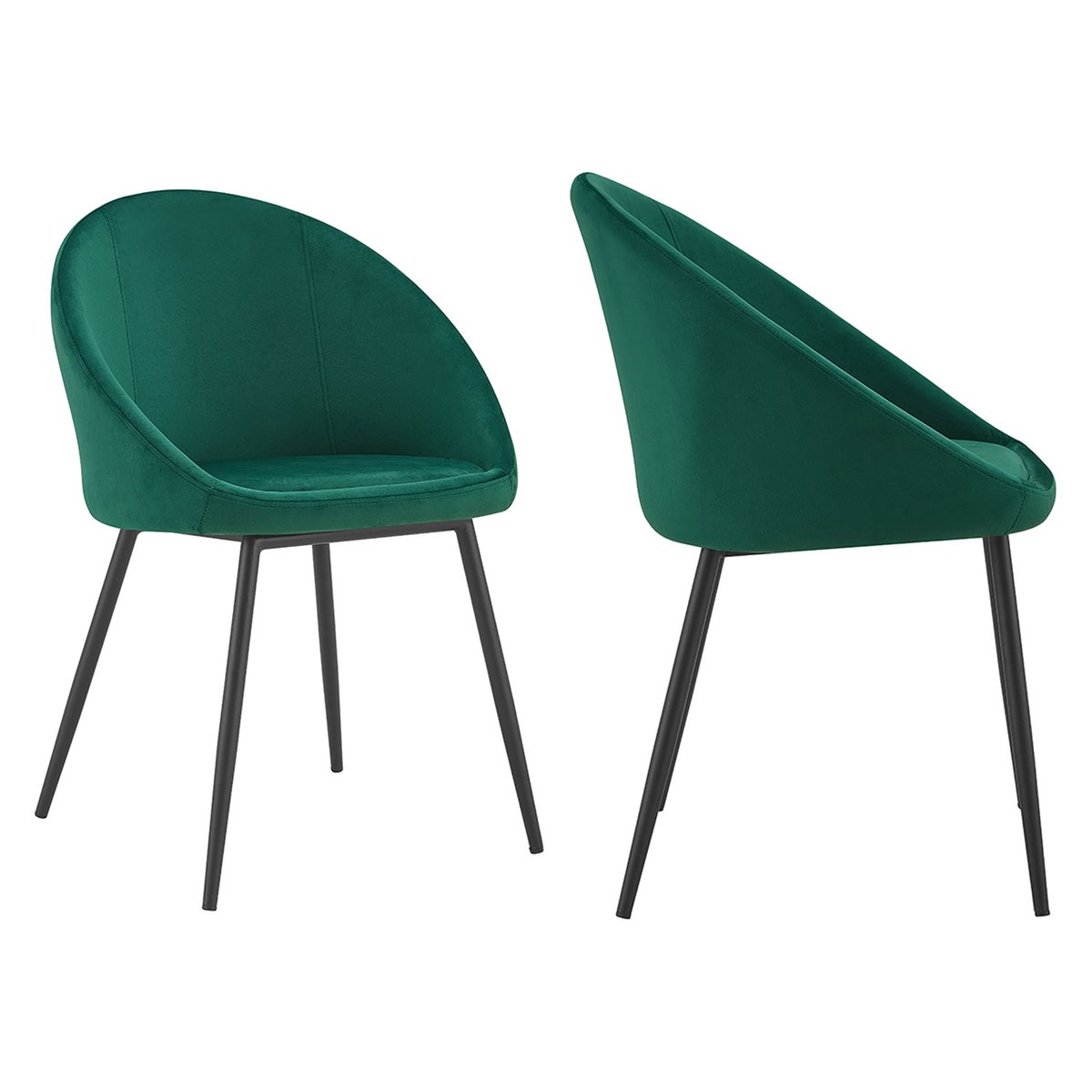 Lot de 2 chaises en velours, DIANE vert, noir, HAPPY GARDEN