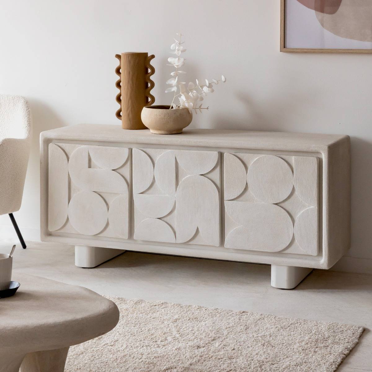 Buffet en bois effet béton DANAÉ blanc, MADE IN MEUBLES