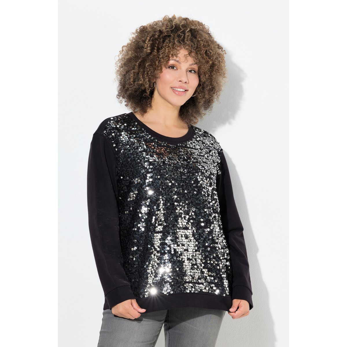 Sweat-shirt à paillettes, coupe oversize noir, ULLA POPKEN