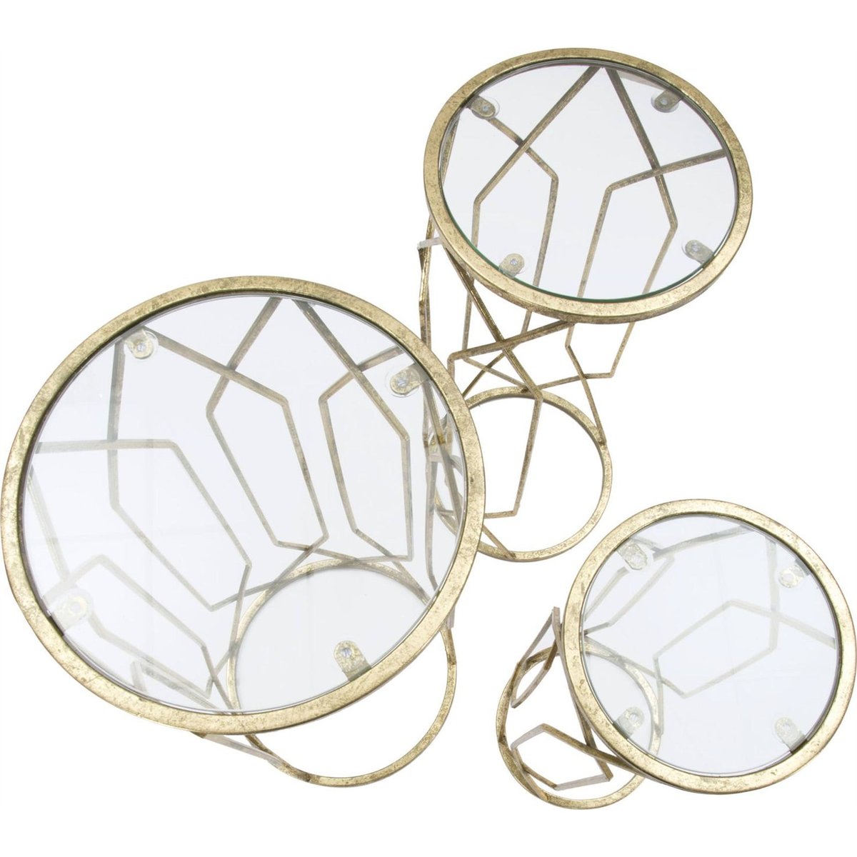 Trio de sellettes en fer plateau verre GLAM doré et transparent, RECOLLECTION