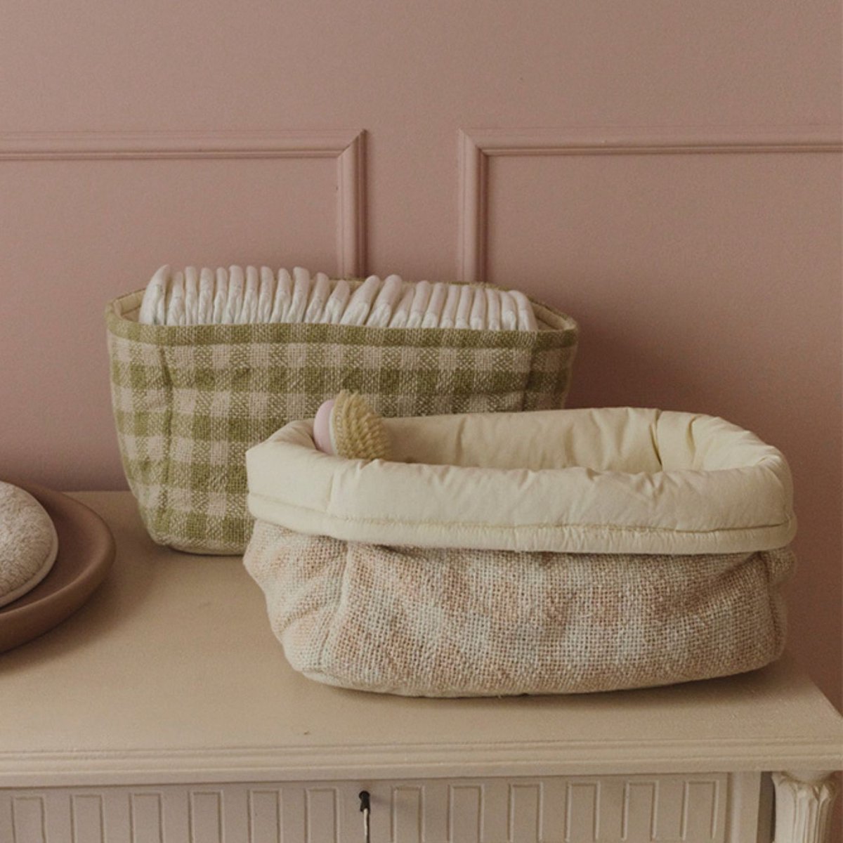 Panier matelassé SWAN LAKE matcha, naturel, LORENA CANALS