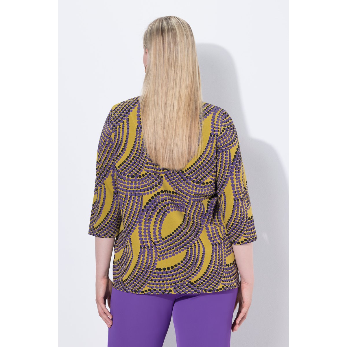 T-shirt à col jabot jaune vert clair, ULLA POPKEN