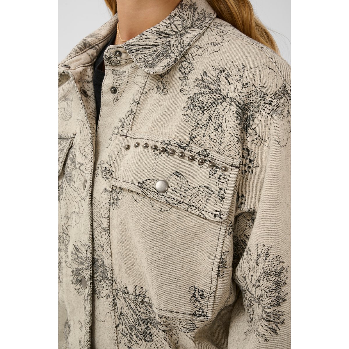 Veste beige ecru flower jacquard, CREAM