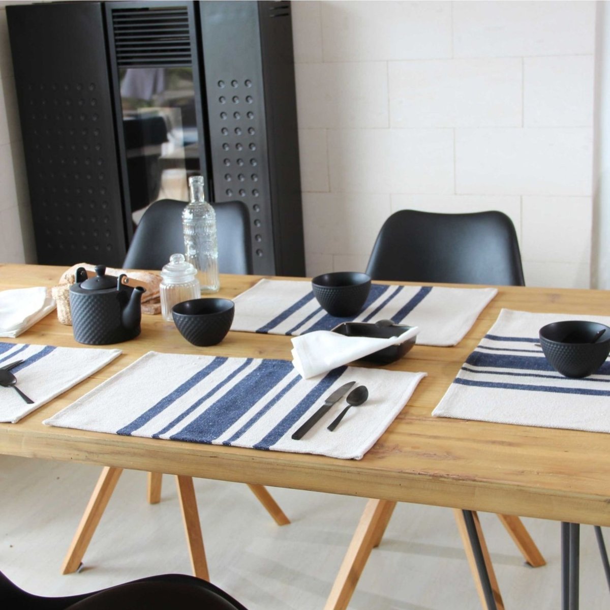 Lot de 4 Sets de table coton épais Rustique bleu foncé, SUD ETOFFE