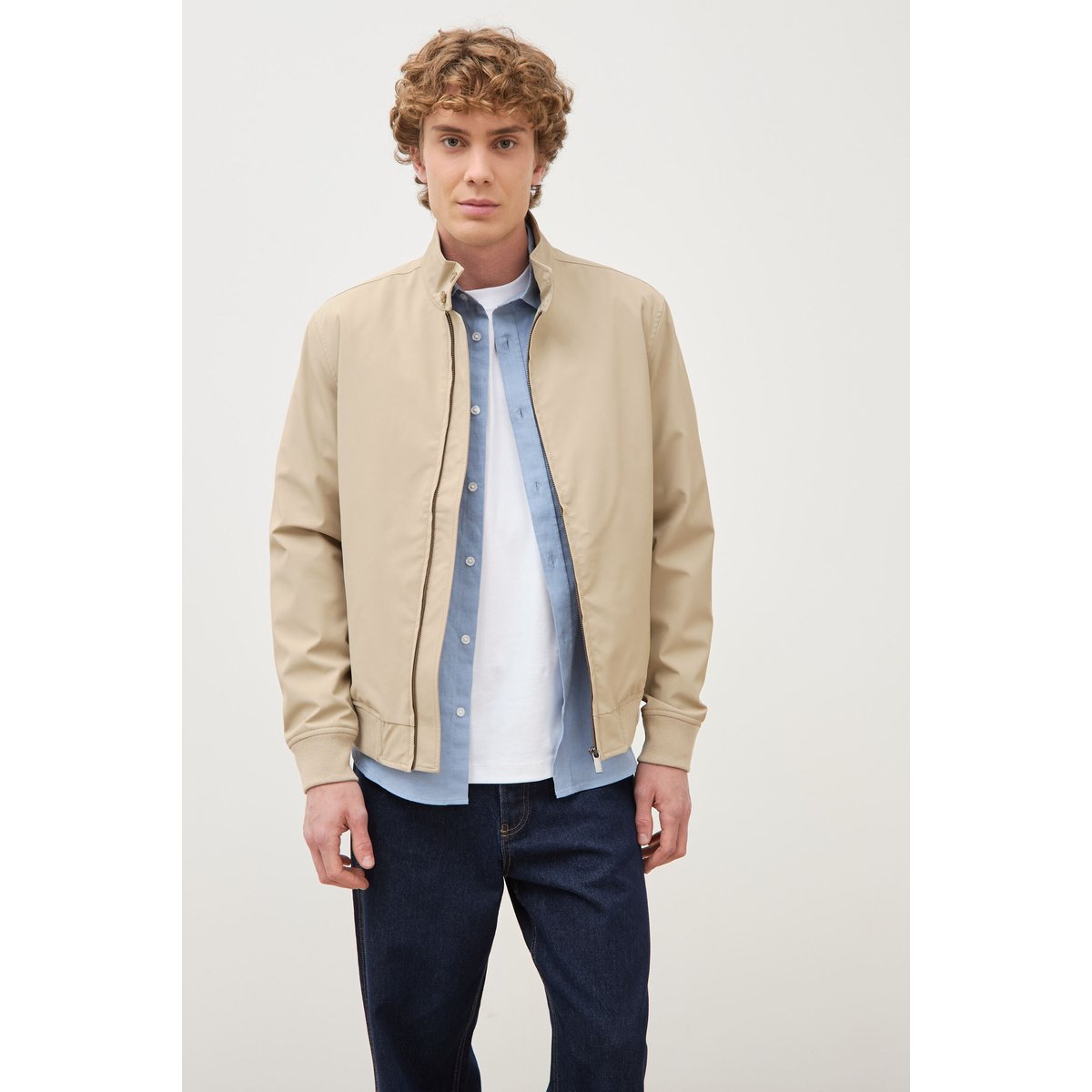 Blouson col camionneur manches longues beige, BONOBO