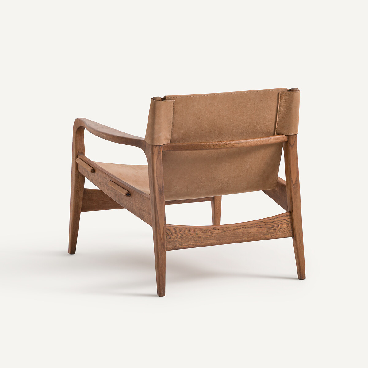 Fauteuil en chêne massif et cuir, Alberto chamois, AM.PM