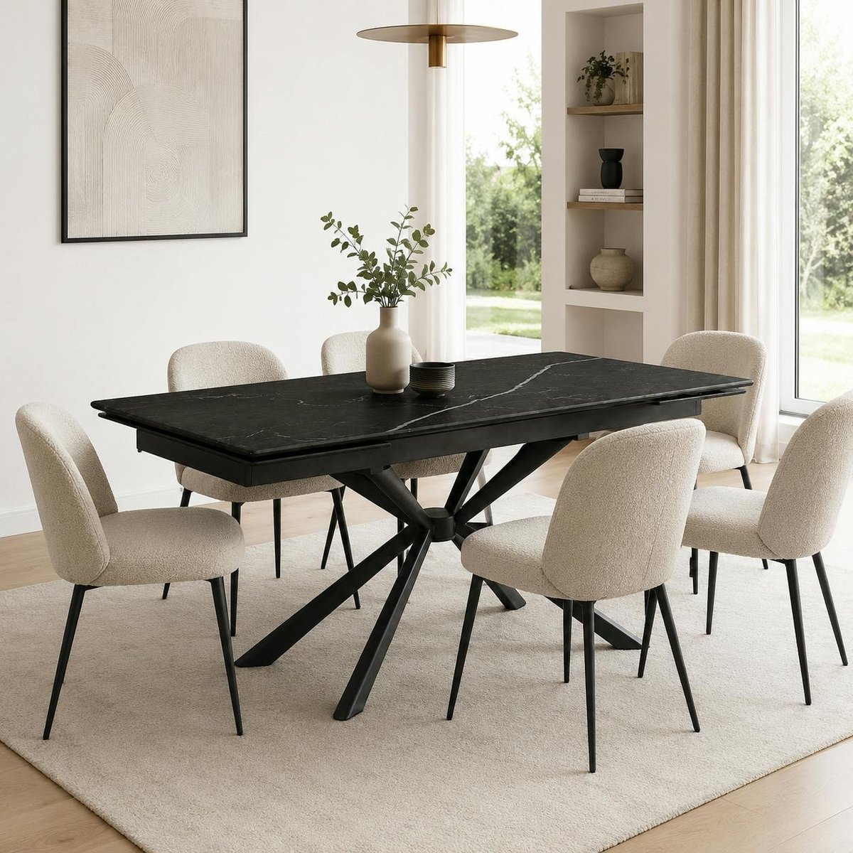 Table céramique extensible noire marbrée 180-260 cm LUGANO noir, PIER IMPORT