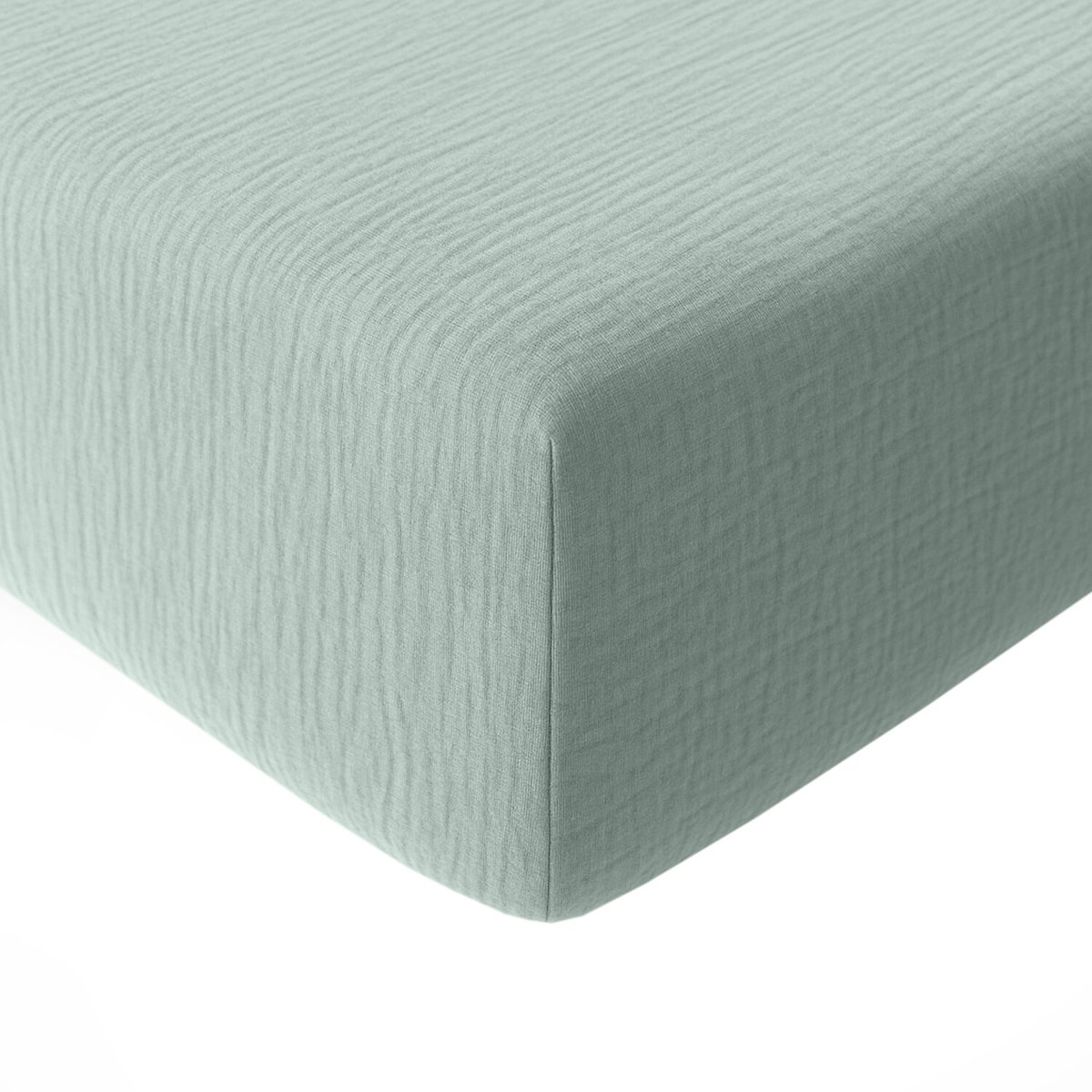 Drap housse en gaze de coton lavé bonnet 30 cm uni, PUR vert givrée, BATON ROUGE
