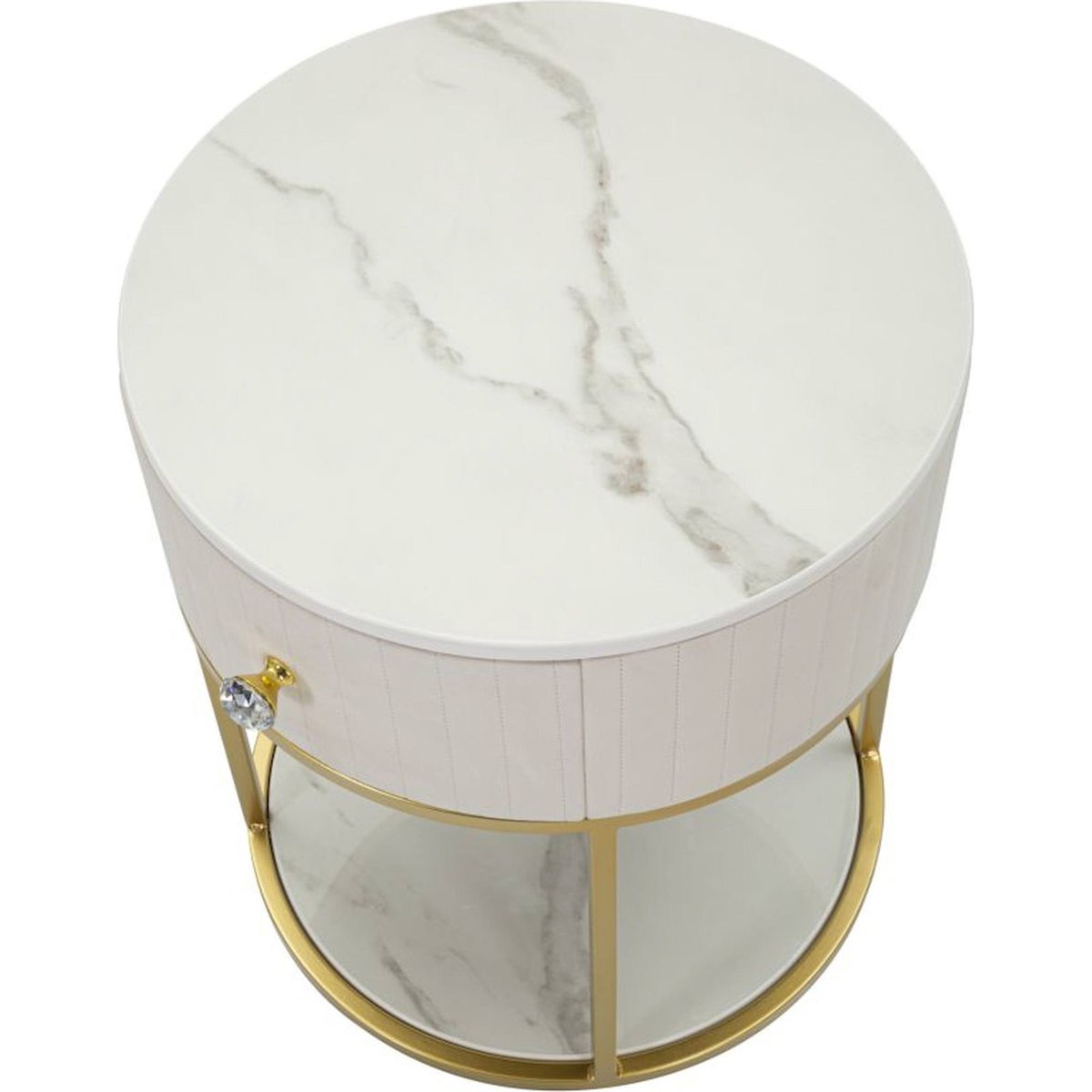 Table de chevet en fer avec tiroir GLAM crème, doré et blanc, RECOLLECTION