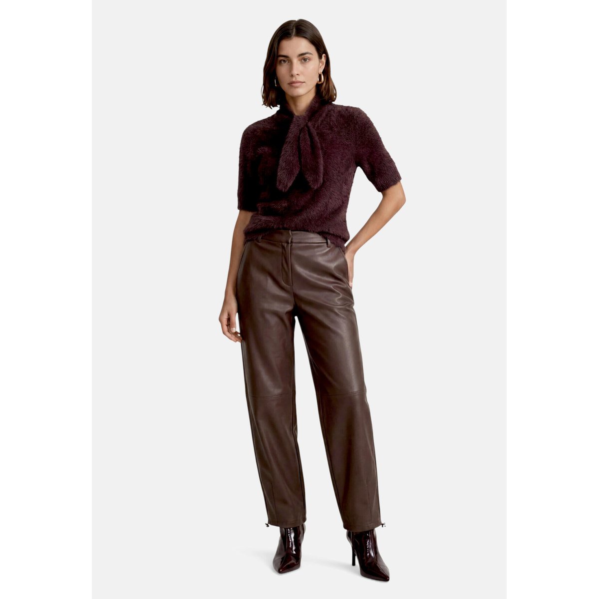 Pull-over en maille manches courtes chocolate plum, ZERO