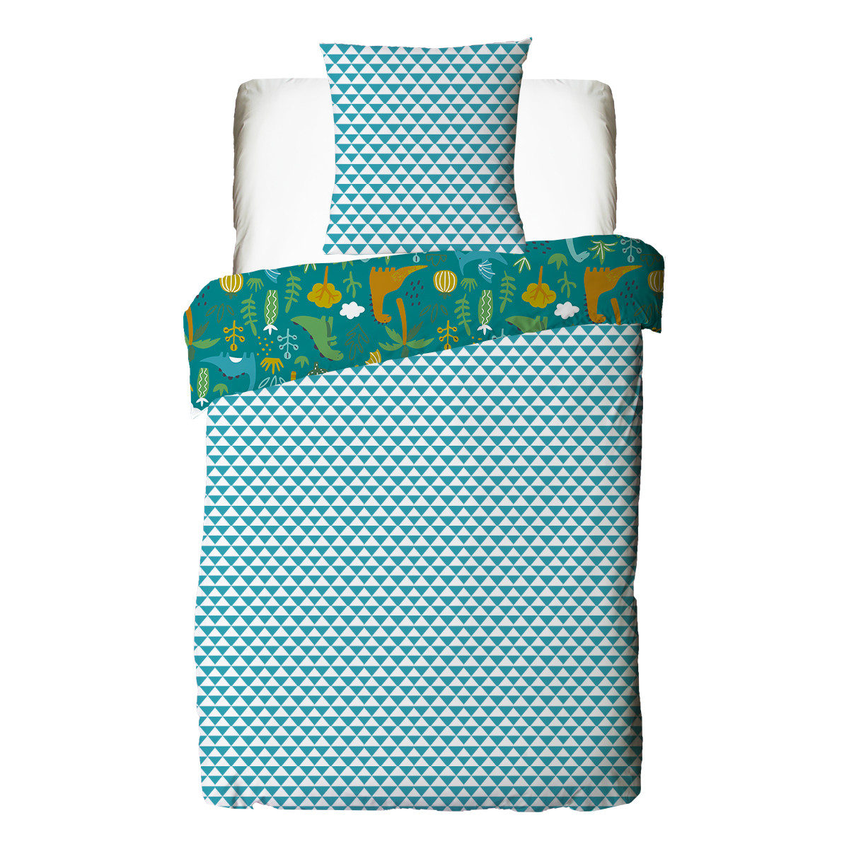 Parure de lit enfant réversible imprimé Dinosaure DINO vert, FUTURE HOME