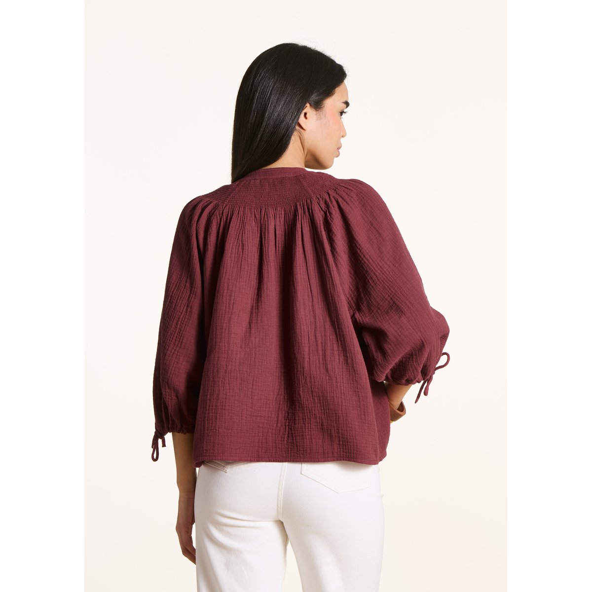 Top en gaze de coton brodée mahogany, LA FEE MARABOUTEE