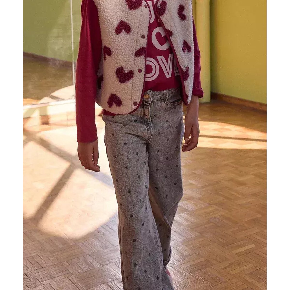 Polka dot print wide leg trousers denim grey, TAPE A L'OEIL