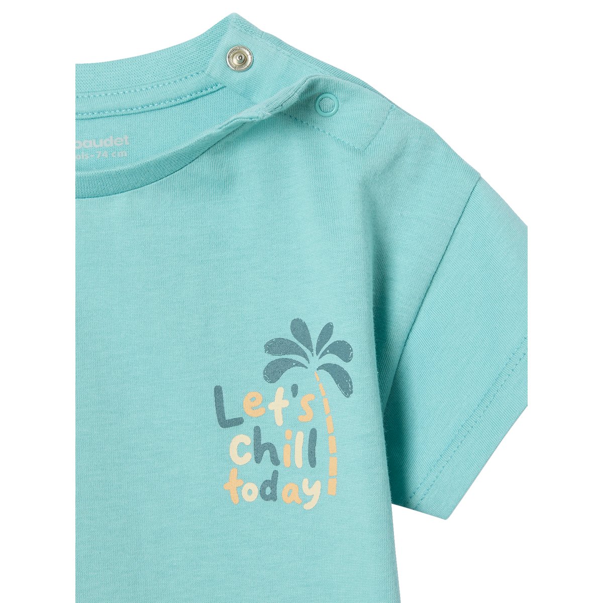 T-shirt grand motif dos pressions épaule turquoise, VERTBAUDET