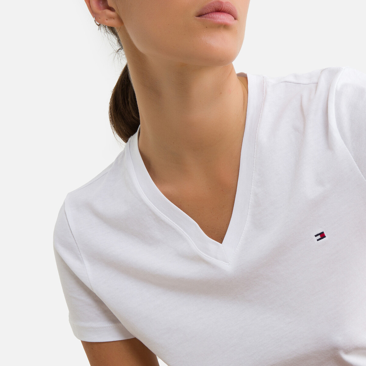 V-Neck T-Shirt with Short Sleeves white, TOMMY HILFIGER
