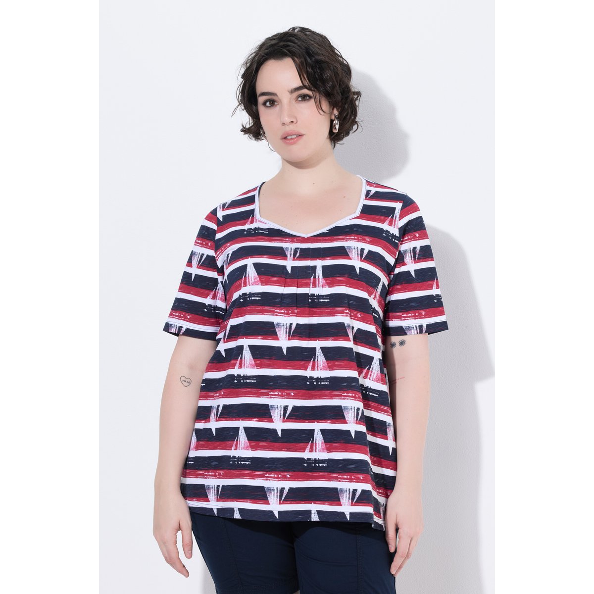 T-shirt coupe évasée, motif voiliers marine, ULLA POPKEN