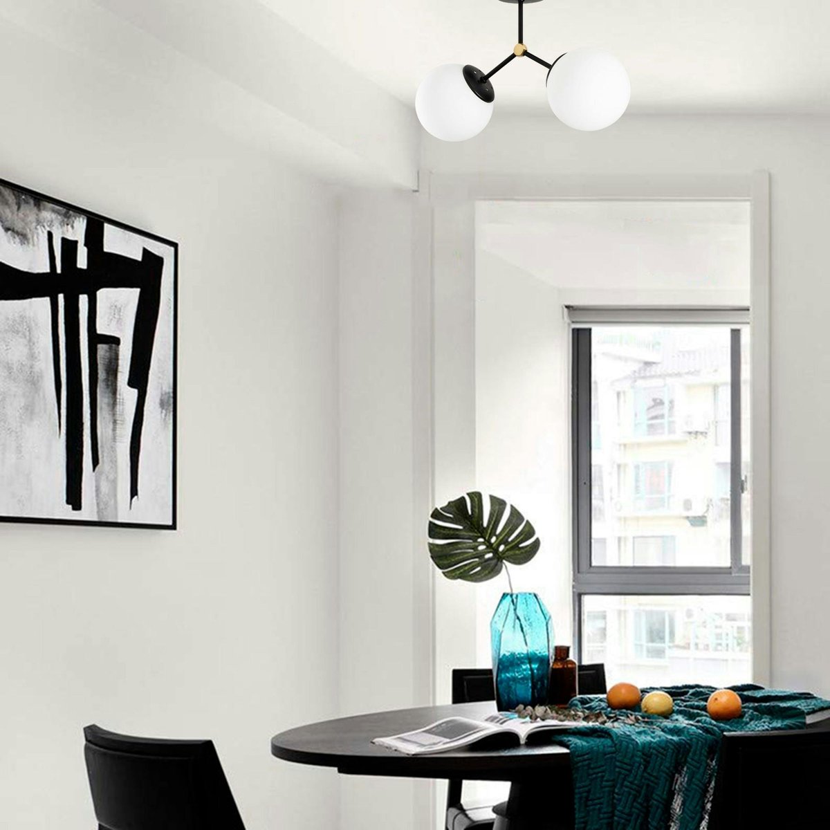 Plafonnier design 2 globes en verre SIERRE noir, PIER IMPORT