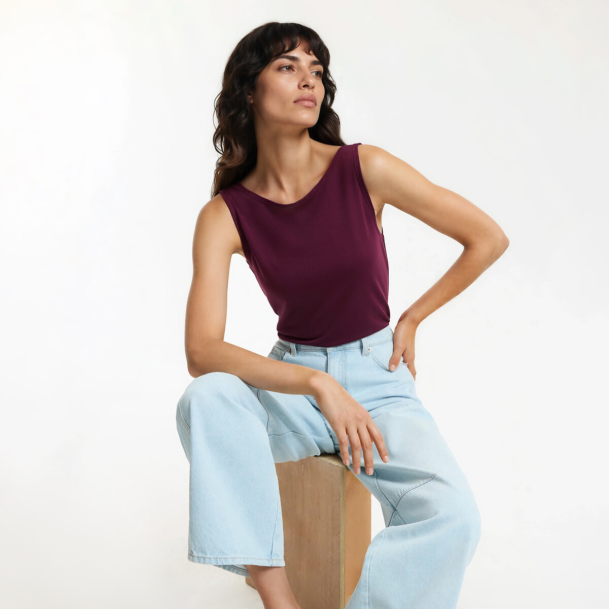 Boat Neck Vest Top purple/plum, LA REDOUTE COLLECTIONS