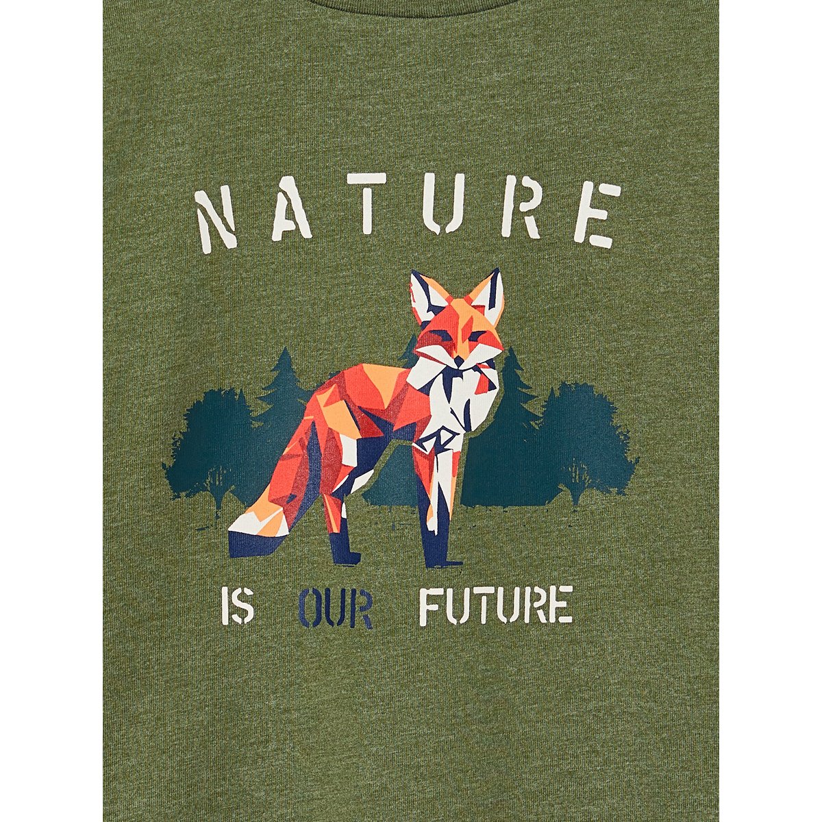 Tee-shirt grand imprimé devant STRANGER FOREST vert chiné, VERTBAUDET