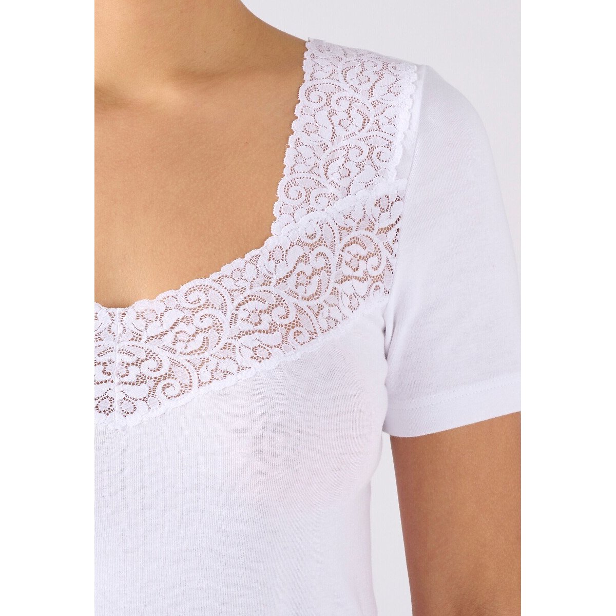 T-shirt manches courtes en maille, en pur coton peigné blanc, DAMART