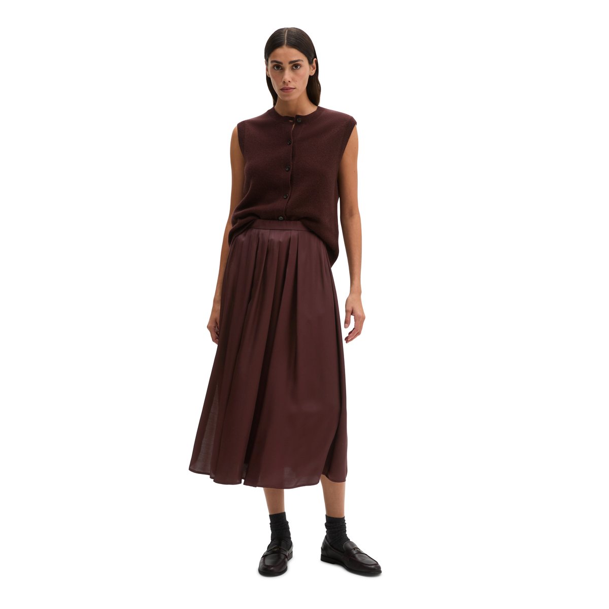Jupe évasée en satin de viscose fluide rouge, MARC O'POLO