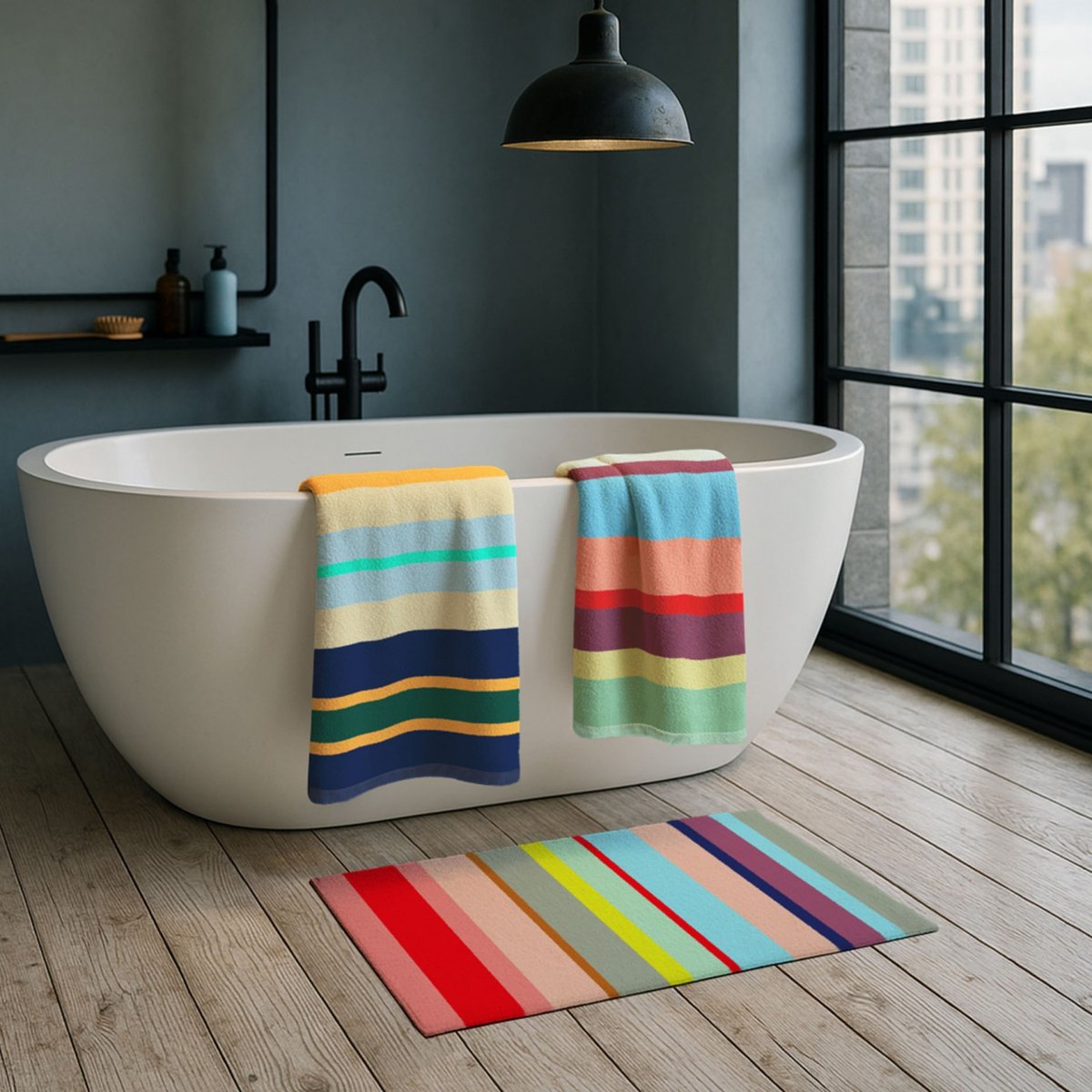 Tapis de bain coton rayé NIZZA multicolore, REMEMBER