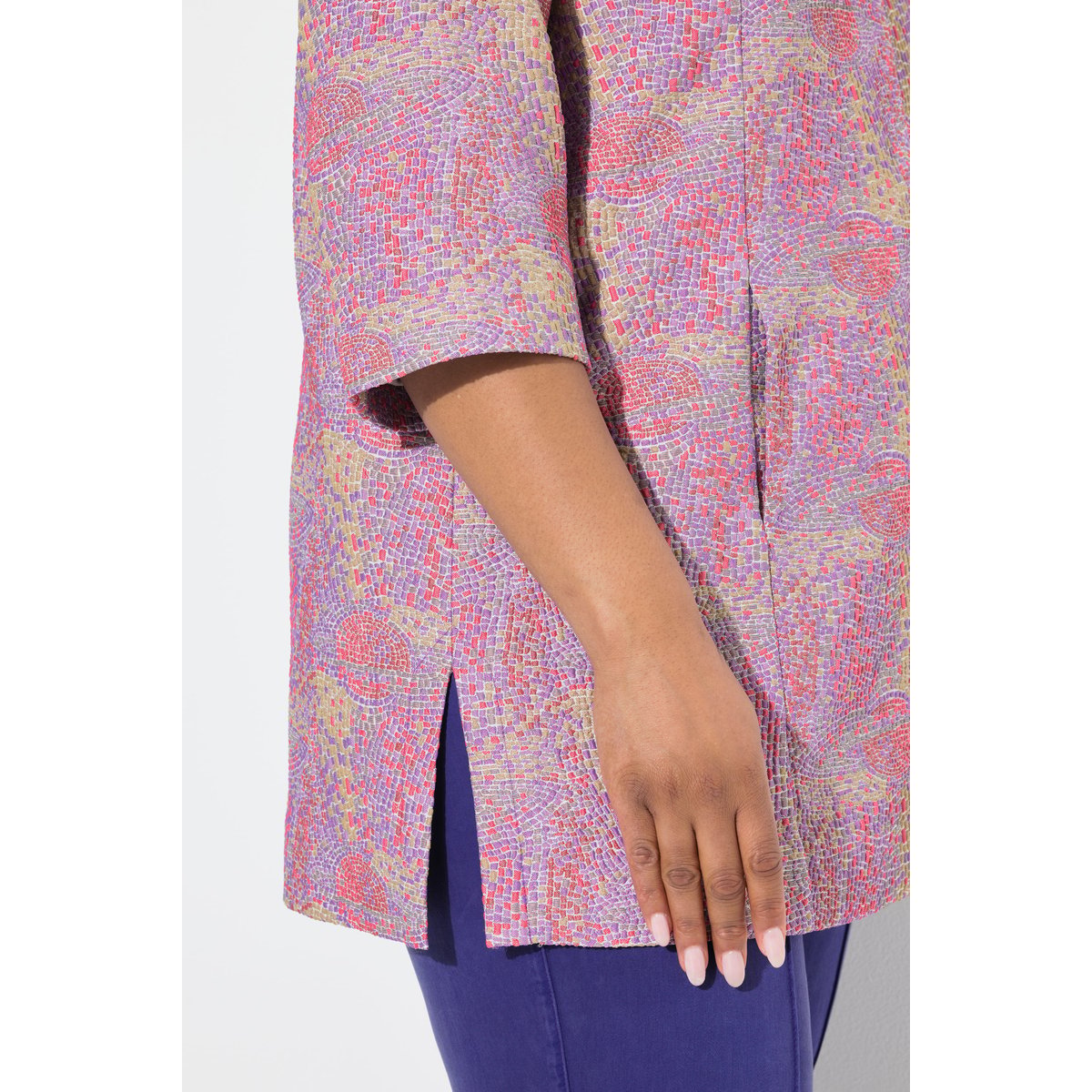 Veste à col chemise et manches 3/4. Motif lavande, ULLA POPKEN