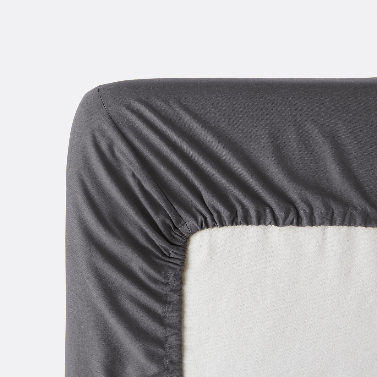 Drap housse uni coton lavé bonnet 30cm, Scenario carbone, LA REDOUTE INTERIEURS