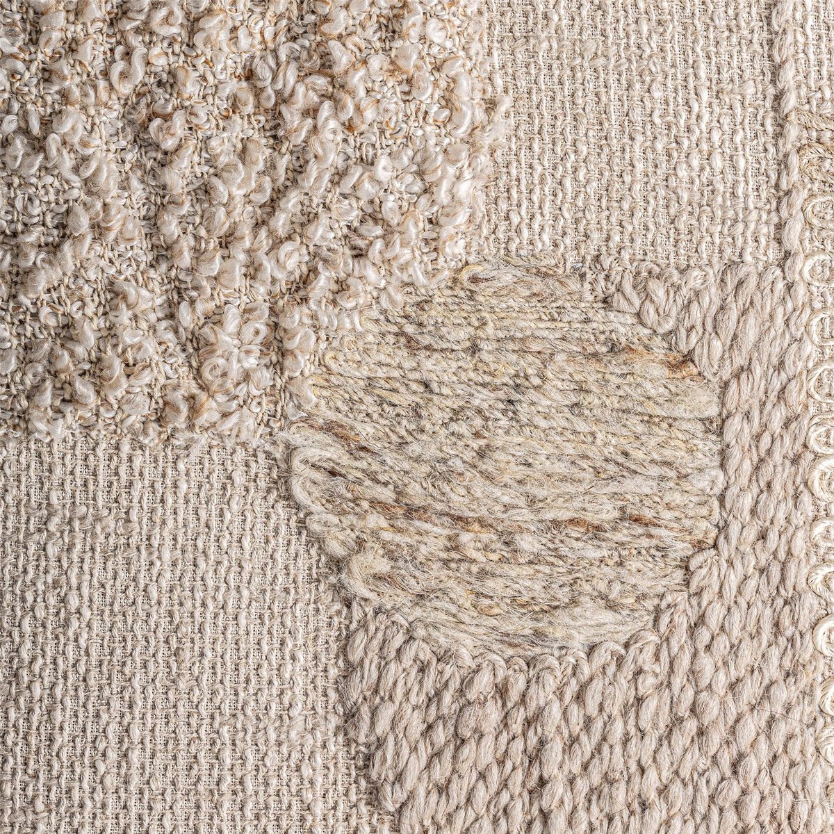 Tableau abstrait contemporain en coton tons naturels beige et bois clair, RECOLLECTION