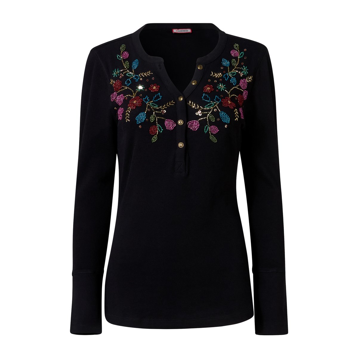 Haut Henley en Jersey à Perles Fleuries noir, JOE BROWNS
