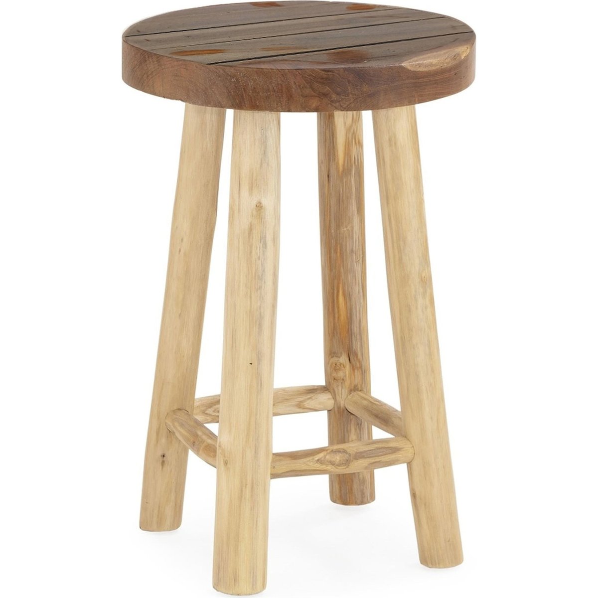 Tabouret rond en teck massif naturel, RECOLLECTION