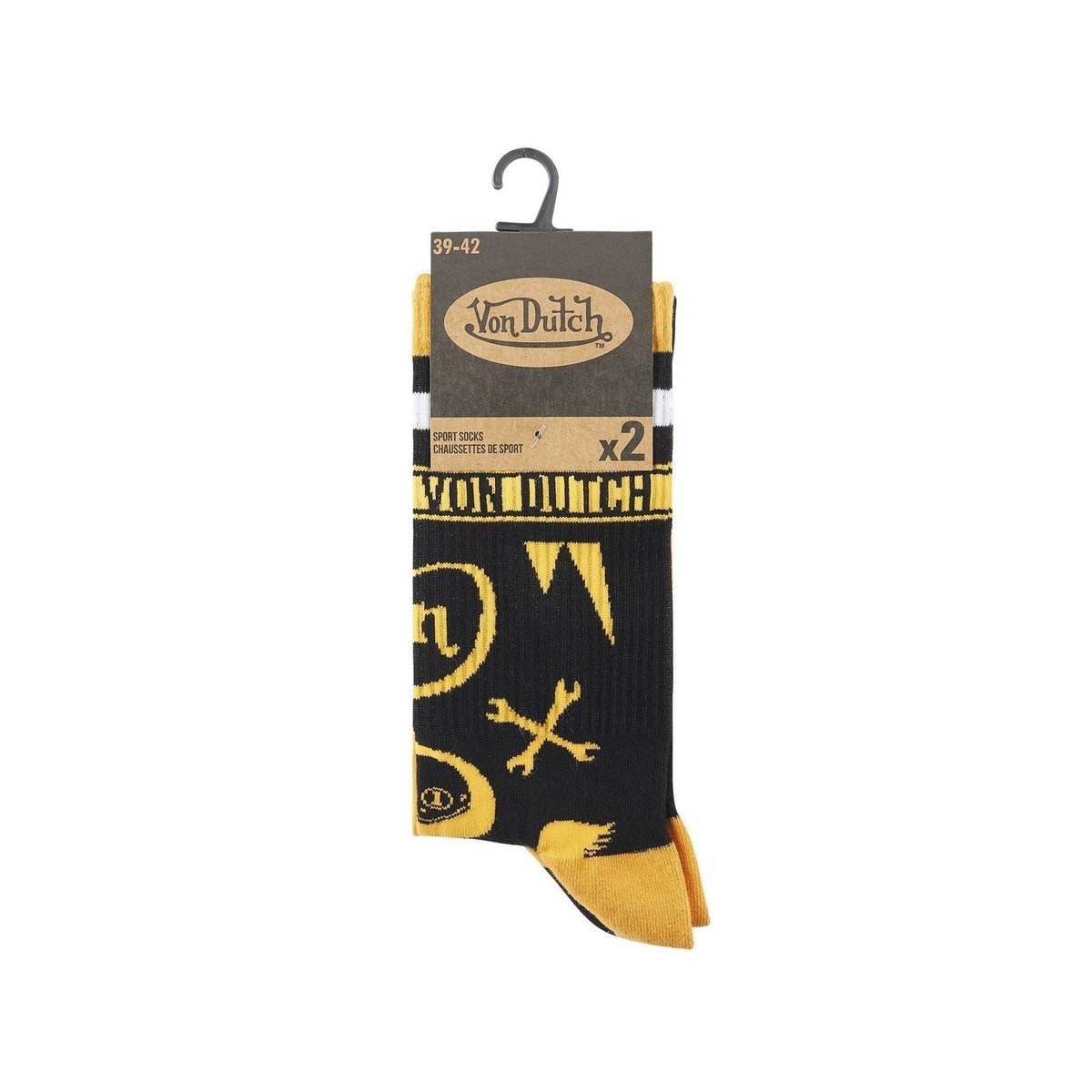 Lot De 2 Paires De Chaussettes Tennis jaune/noir, VON DUTCH