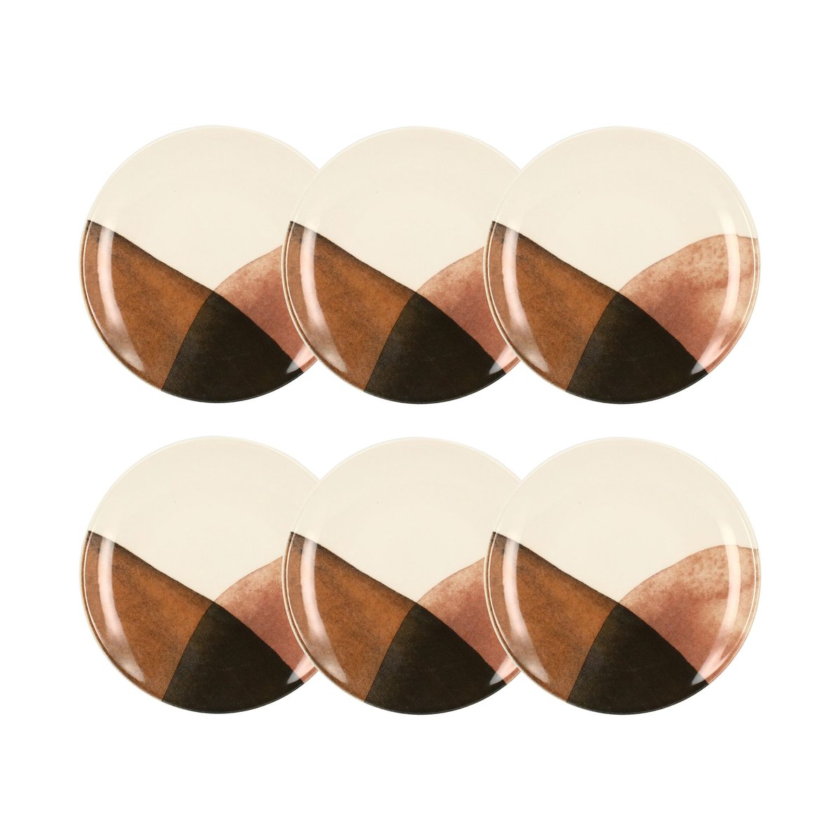 Lot de 6 assiettes à dessert en grès 19cm, GAIA beige-gris-vert, NOVASTYL