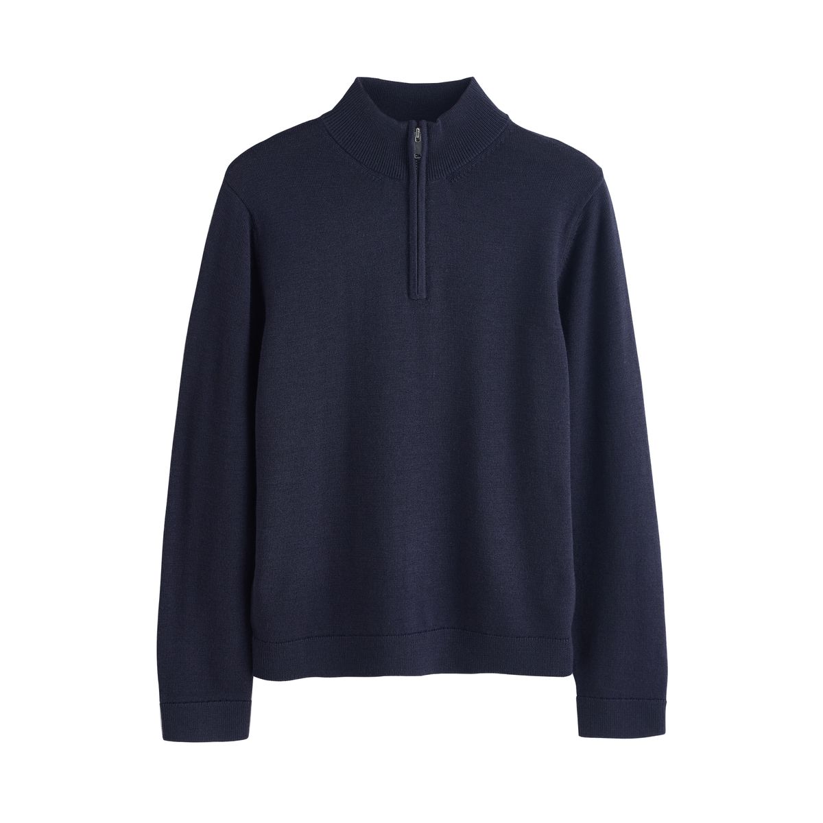 Pull en maille de mérinos à col zippé bleu marine, NEXT