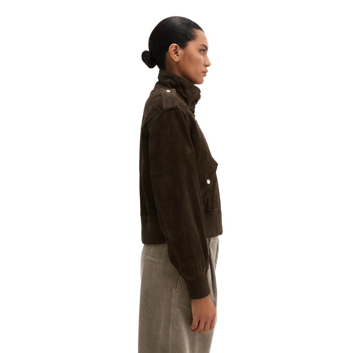 Blouson en cuir coupe classique en cuir de chèvre velours marron, MARC O'POLO