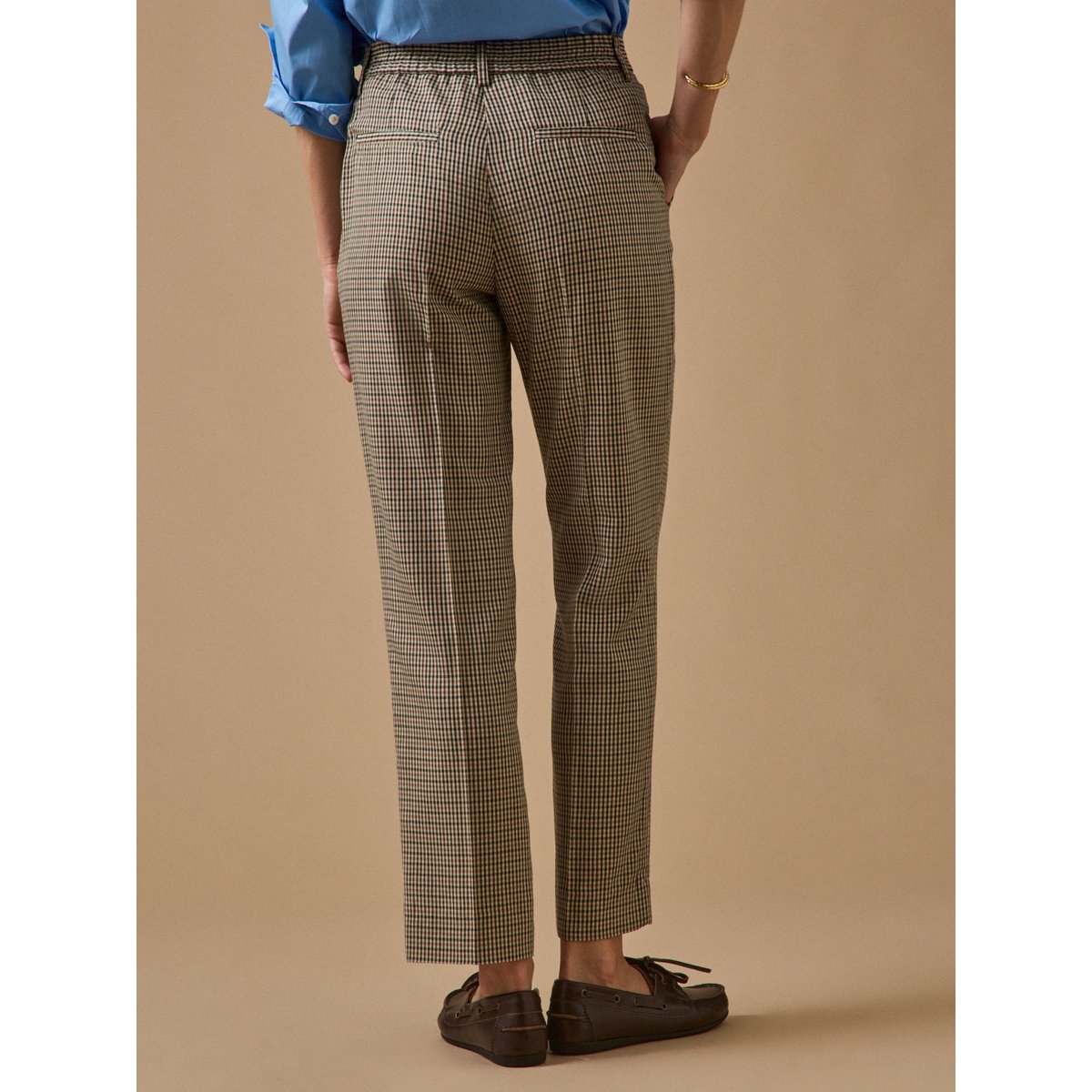 Pantalon cigarette mini-carreaux Léo carreaux beige, CYRILLUS