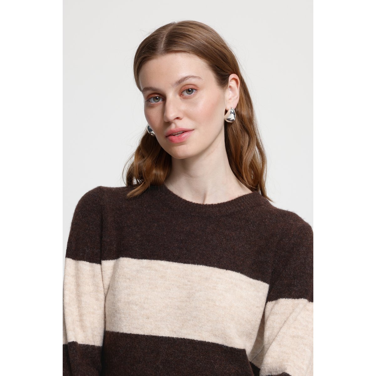 Á manches longues marron chicory coffee white stripe, ICHI