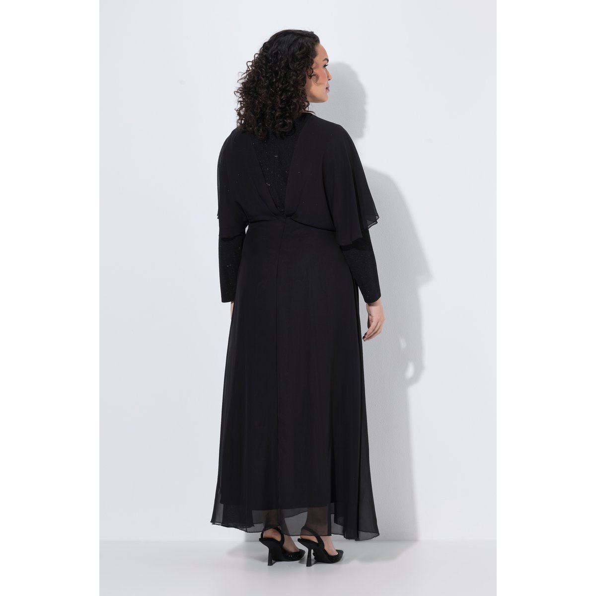Robe maxi en mousseline, paillettes noir, ULLA POPKEN