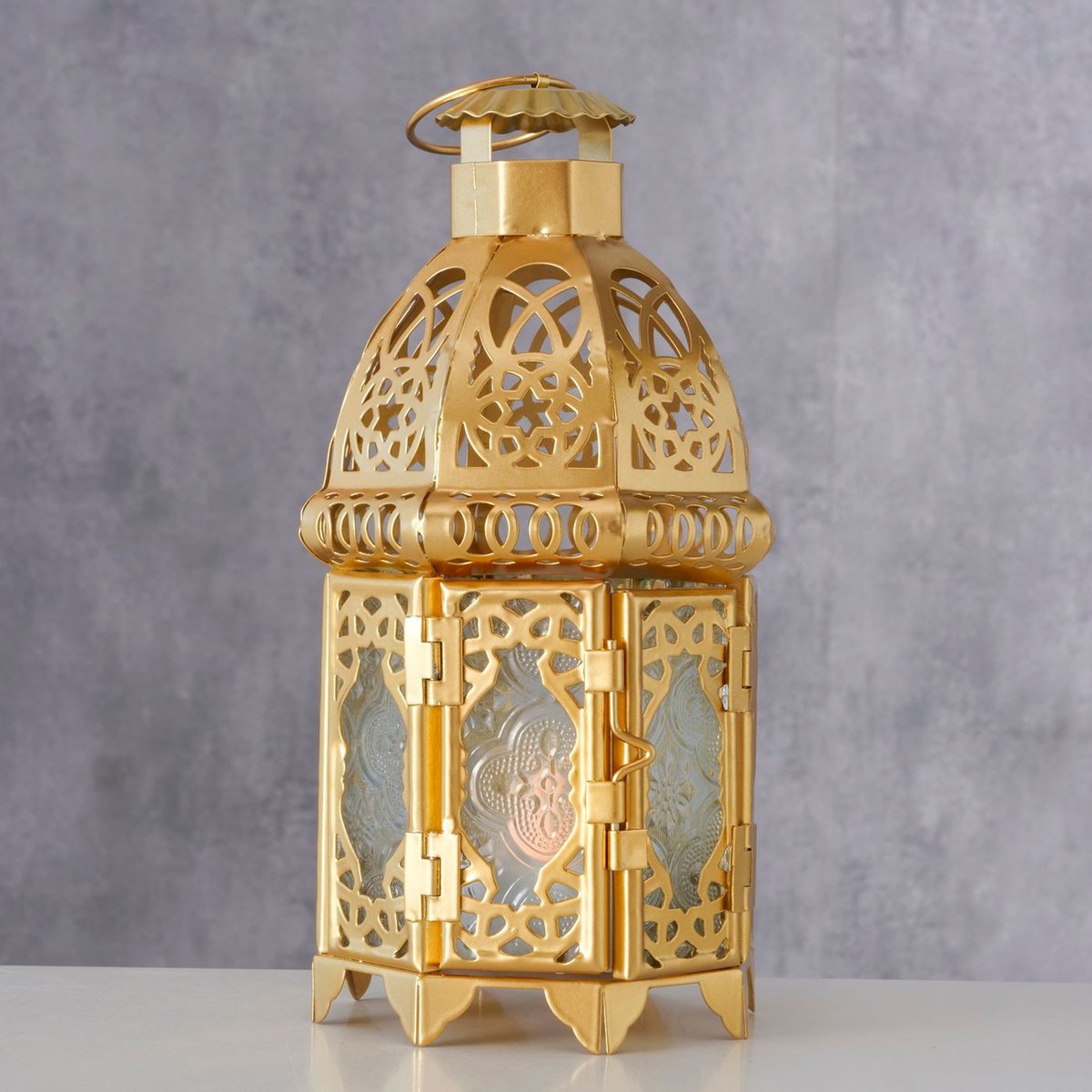 Lanterne métal doré style oriental 10x10x21cm doré, WADIGA