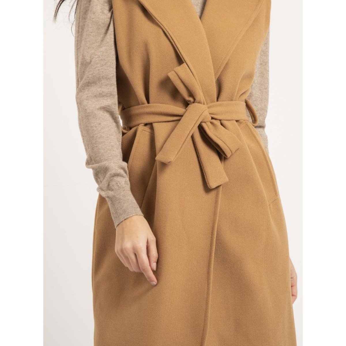 Manteau Long Sans Manches Ucla beige, DONA LISA