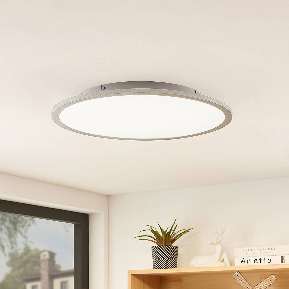 Plafonnier moderneLED, Narima blanc, argent, LINDBY