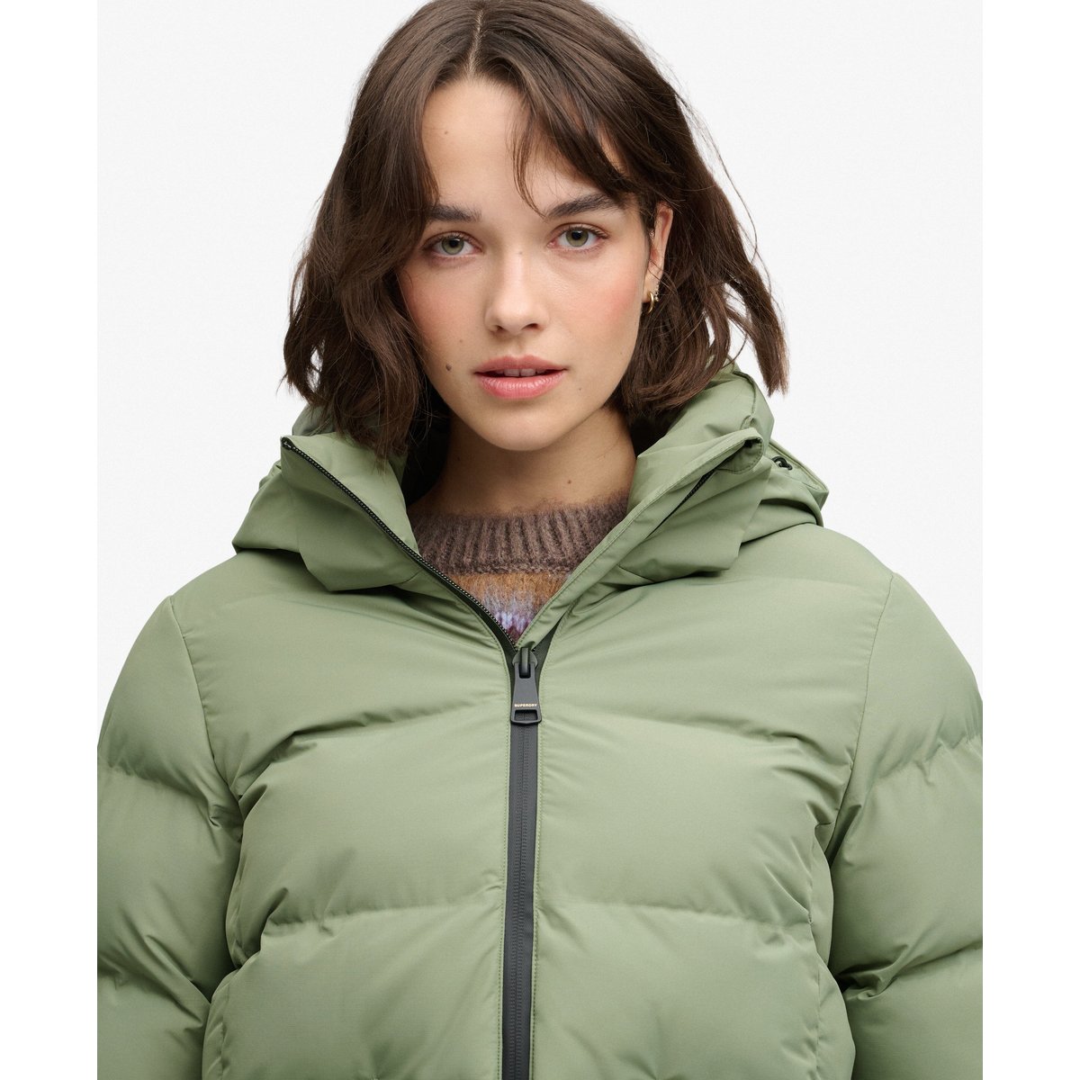 Veste Matelassée City à Capuche kaki clair, SUPERDRY