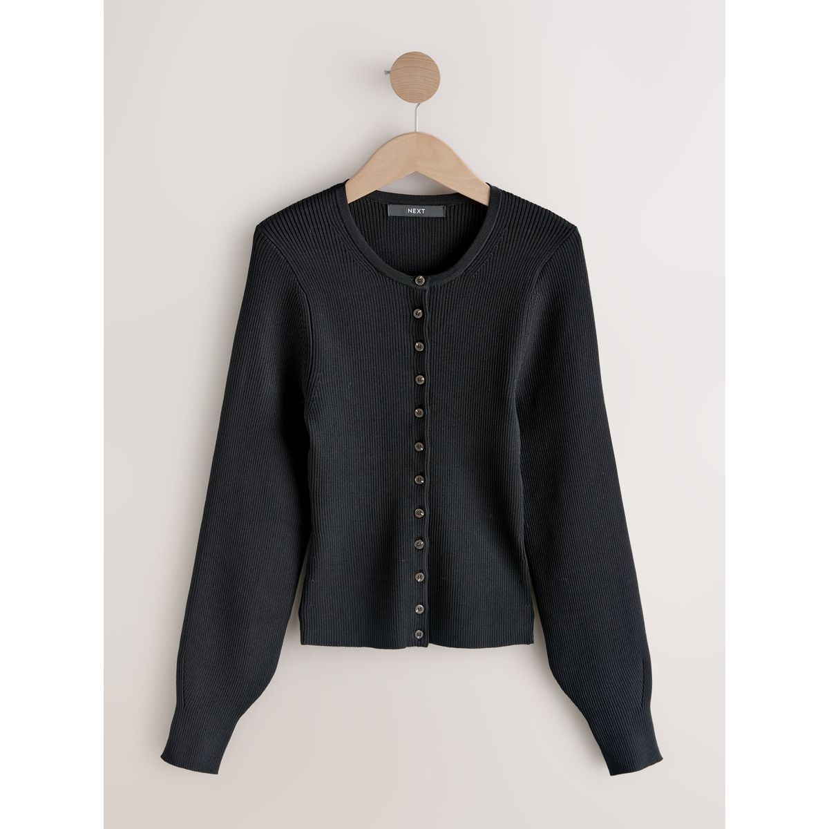 Cardigan côtelé à manches bouffantes noir, NEXT