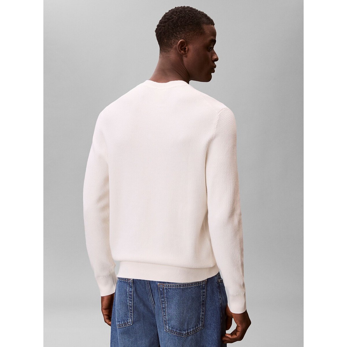 Pull col rond texturé crème, CALVIN KLEIN