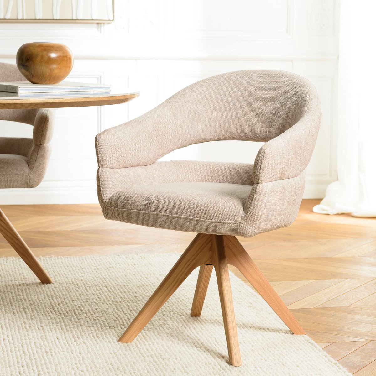 Chaise pivotante beige - pieds bois LINEA beige, PIER IMPORT