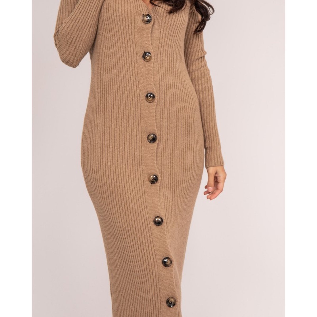Robe Longue Maille Côtelée Iverny beige, DONA LISA