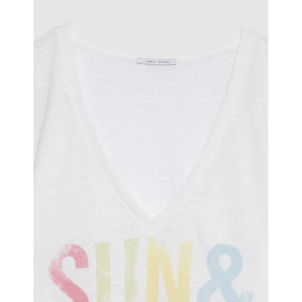 Printed Short Sleeve V-Neck T-Shirt off-white, IKKS