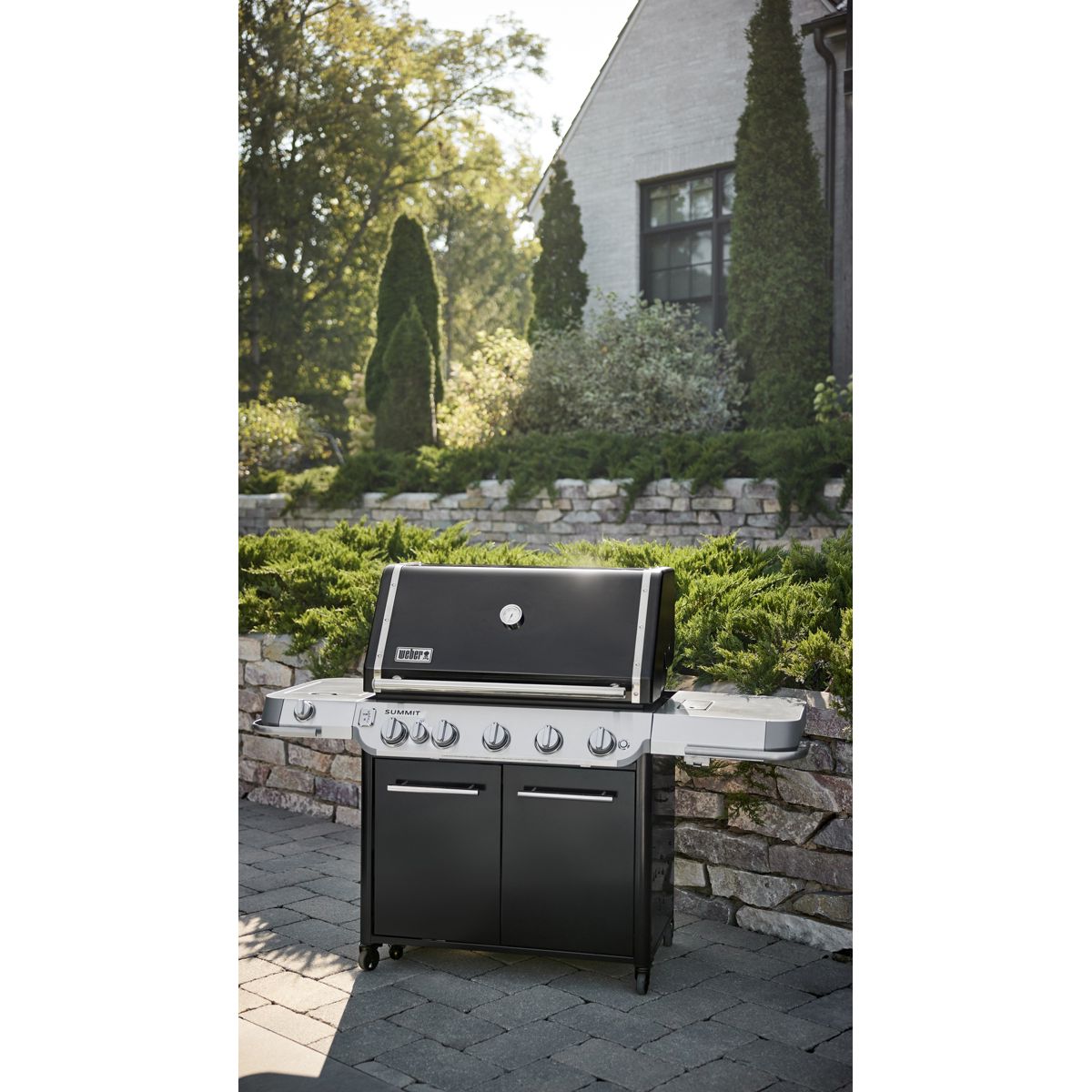 Barbecue gaz Summit FS38 E black 5 brûleurs sur chariot, 91x49 cm réchaud latéral couleur unique, WEBER